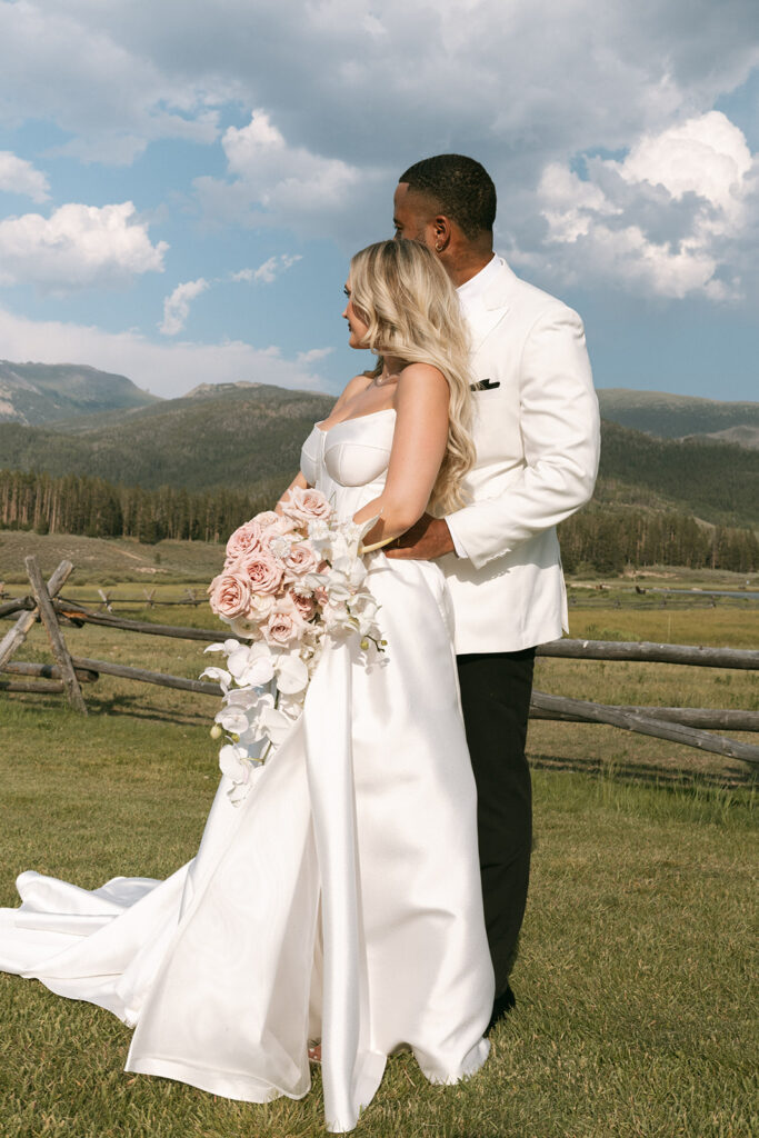 Bride and groom portraits in Colorado at Devil's Thumb Ranch