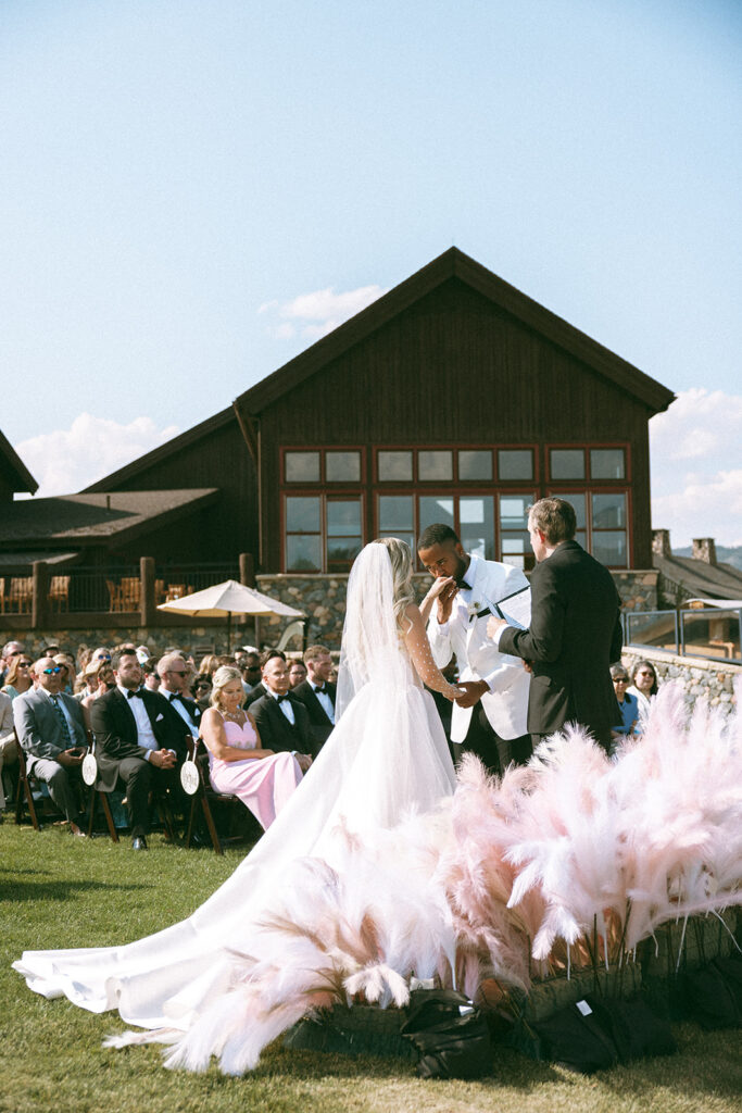 Luxury wedding ceremony at Devil’s Thumb Ranch in Colorado