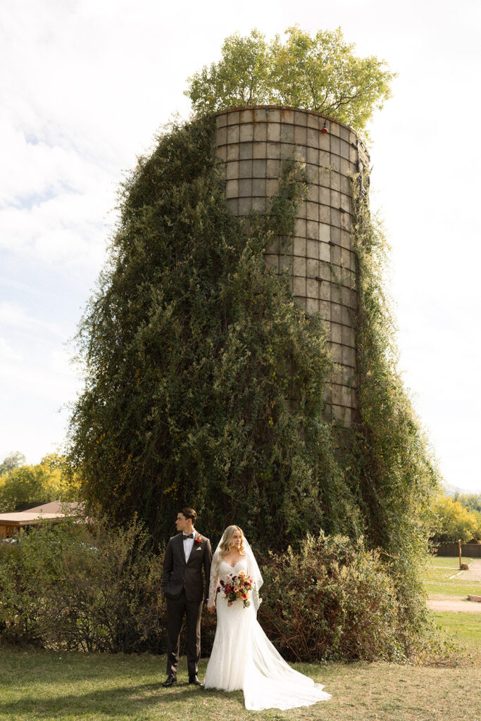 Bride and groom portraits in Colorado at Planet Bluegrass