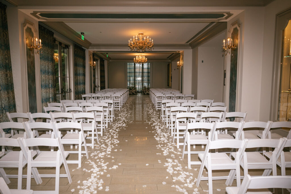 Wedding ceremony setup inside the Grand Bohemian Hotel in Mountain Brook