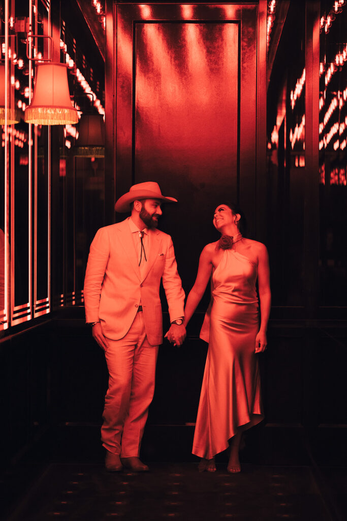 Moody and cinematic couple photos with red light at Chasing Rabbits