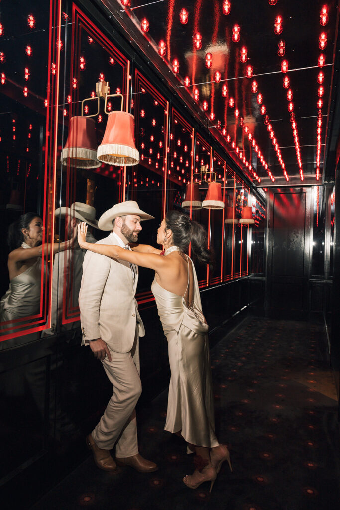 Moody and cinematic couple photos with red light at Chasing Rabbits