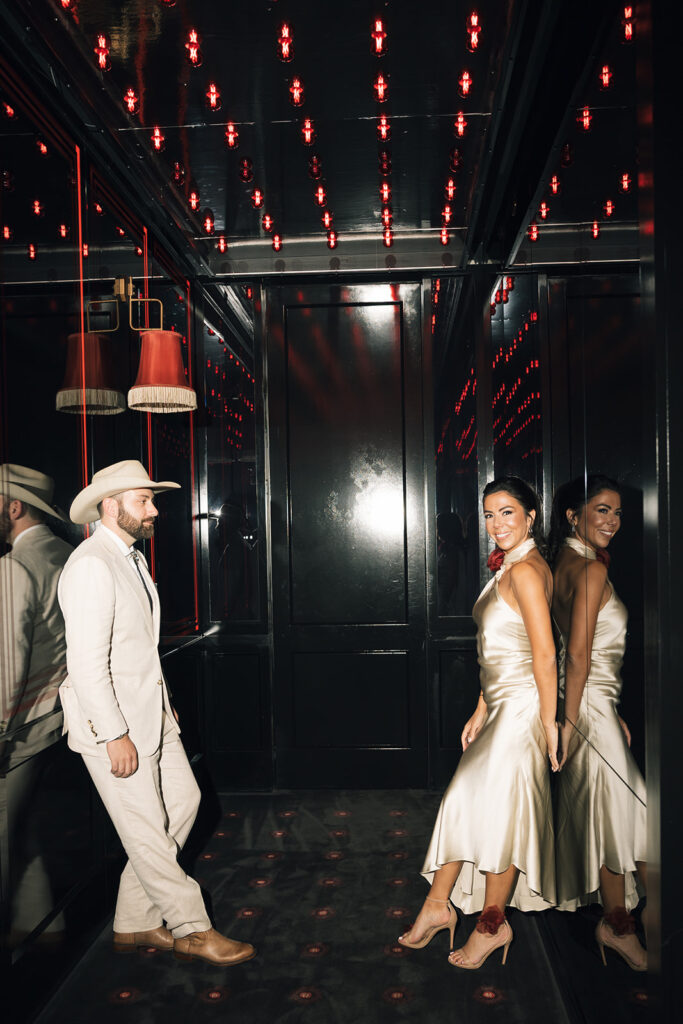 Wedding couple flash photography in a Vail, Colorado event venue