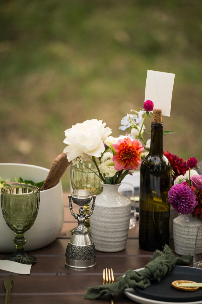 Family style wedding dinner details at Salt and Acres in Colorado