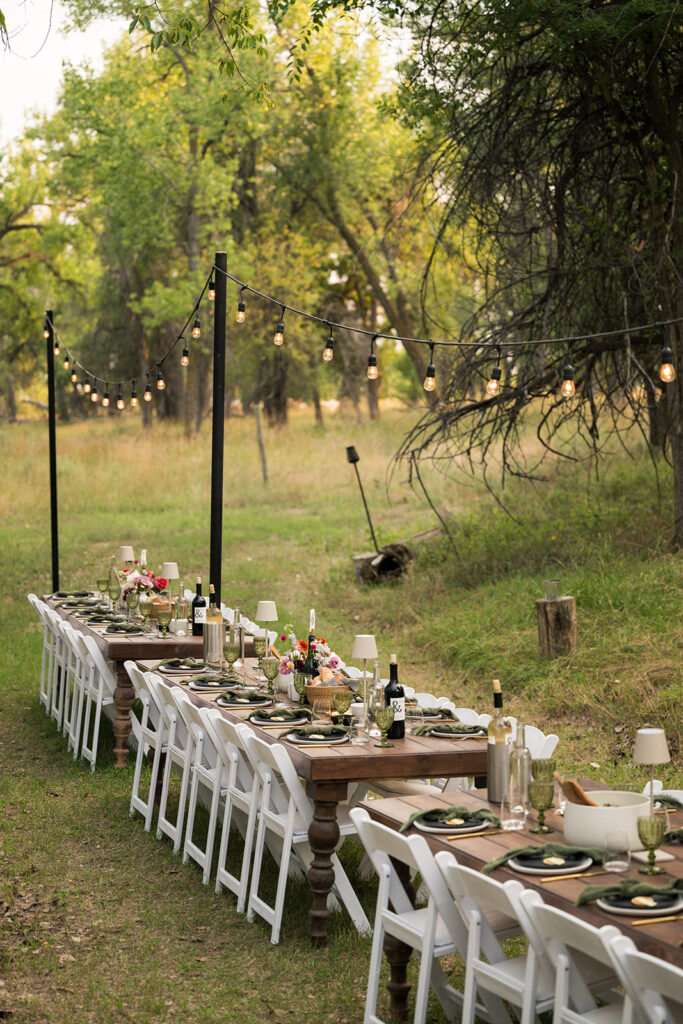 Family style wedding dinner details at Salt and Acres in Colorado