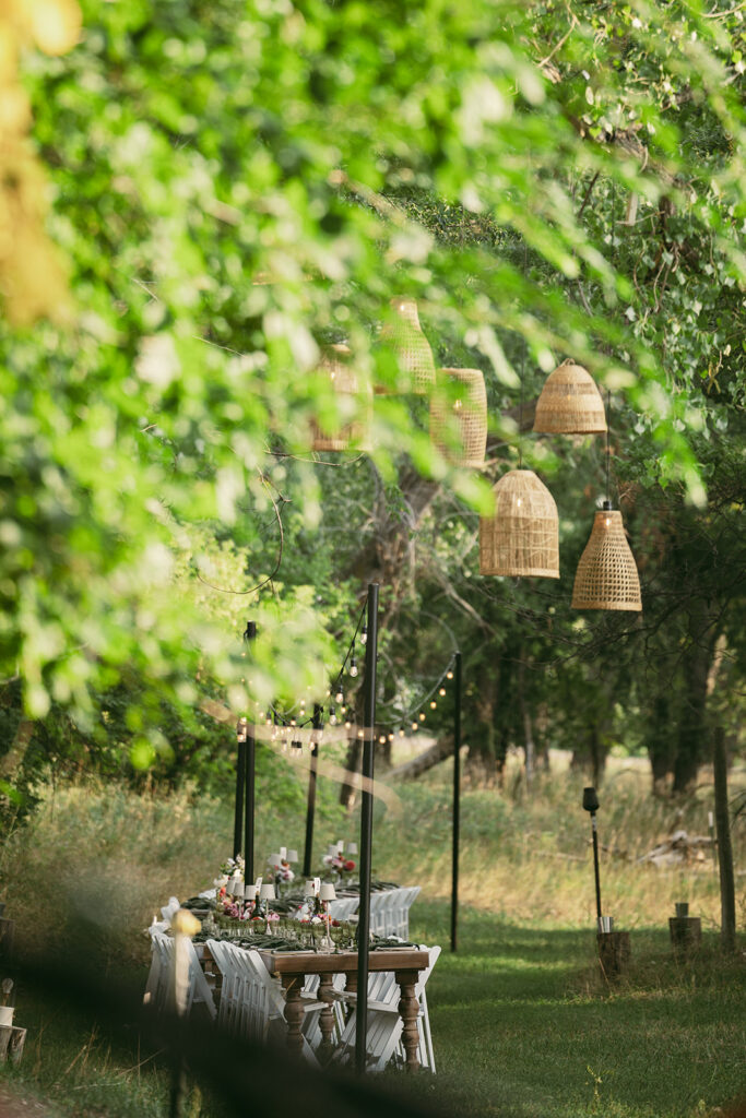 Family style wedding dinner details at Salt and Acres in Colorado