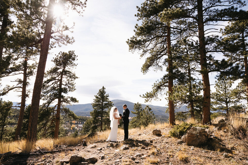 Colorado mountain wedding ceremony in the winter