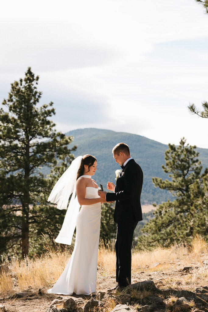 Colorado mountain wedding ceremony in the winter