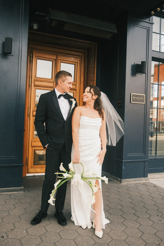 Wedding photos outside of The Ramble Hotel in Colorado
