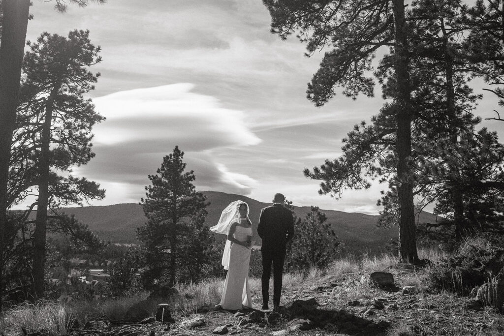 Colorado mountain wedding ceremony in the winter