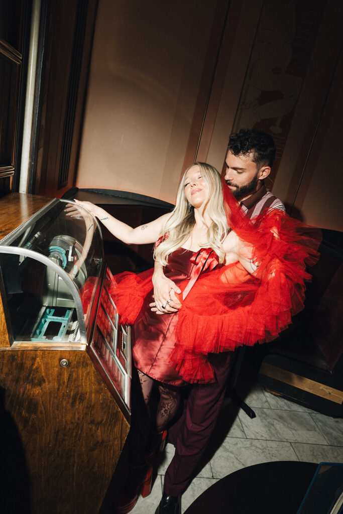 Bar engagement photos in Denver at The Cruise Room in The Oxford Hotel