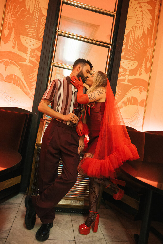 Bar engagement photos in Denver at The Cruise Room in The Oxford Hotel