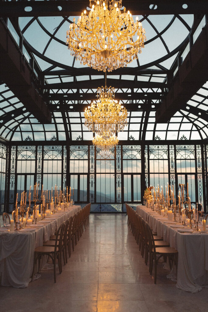Ceremony setup inside the Atrium at Stone Haven, Alabama