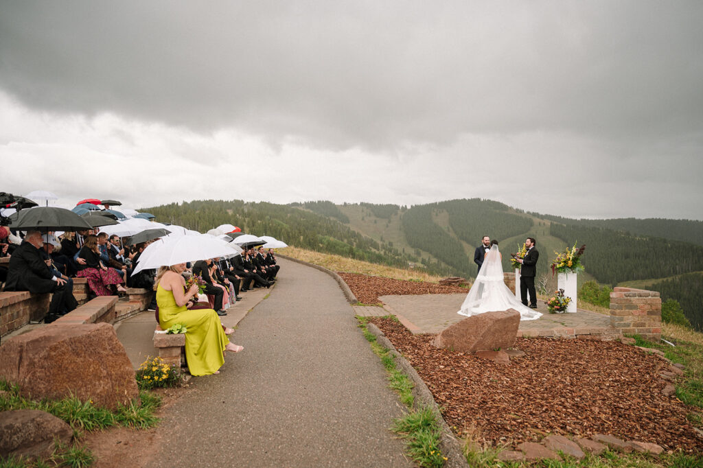 A rainy Vail Mountain wedding ceremony in Colorado