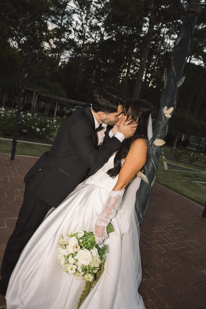 Bride and groom photos at Birmingham Botanical Gardens in Alabama