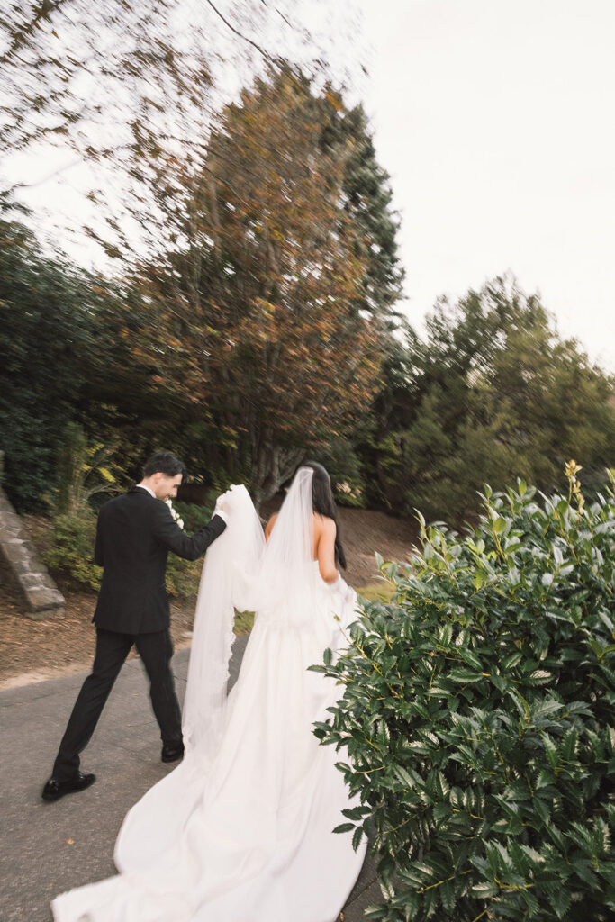 Bride and groom photos at Birmingham Botanical Gardens in Alabama