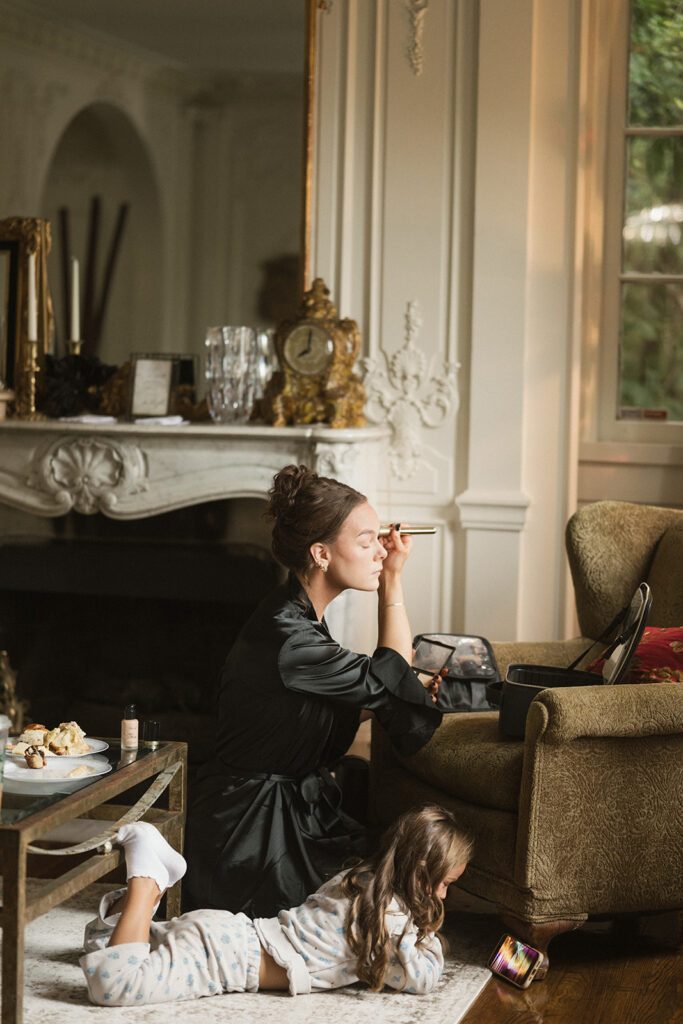 Bride gets ready in a stunning VRBO